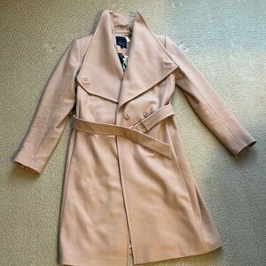 Ted Baker London Tan Trench Coat with Oversized Lapel and Matching Belt